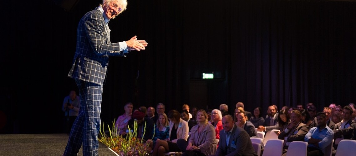 Satirist and author Freek de Jonge speaking at the 2016 RSM Leadership Summit