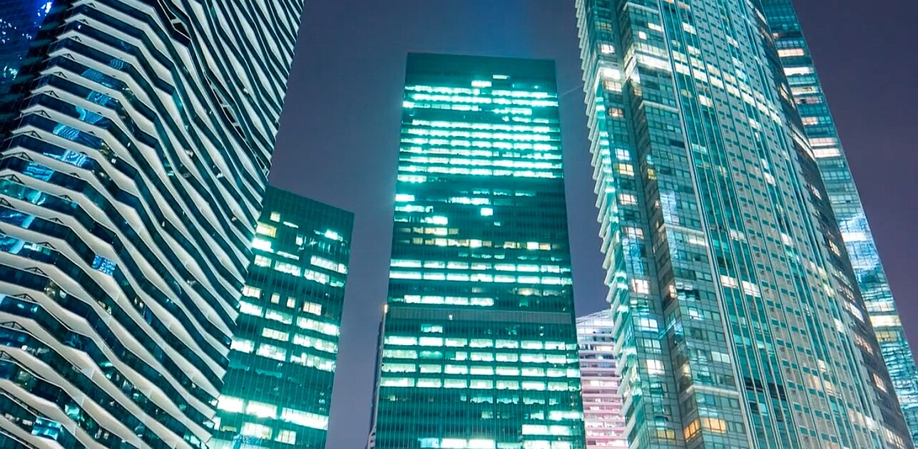 Night skyline of skyscrapers