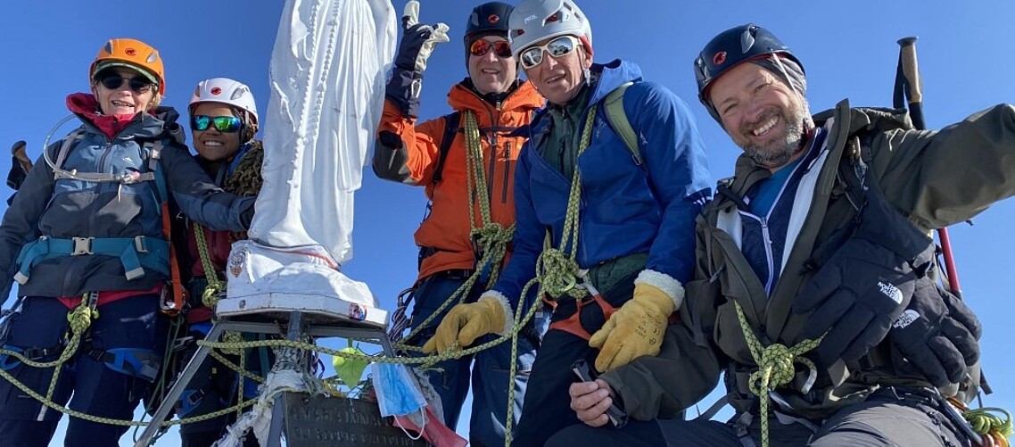 Jeanine with fellow climbers at the summit of Italy&#039;s Gran Paradiso
