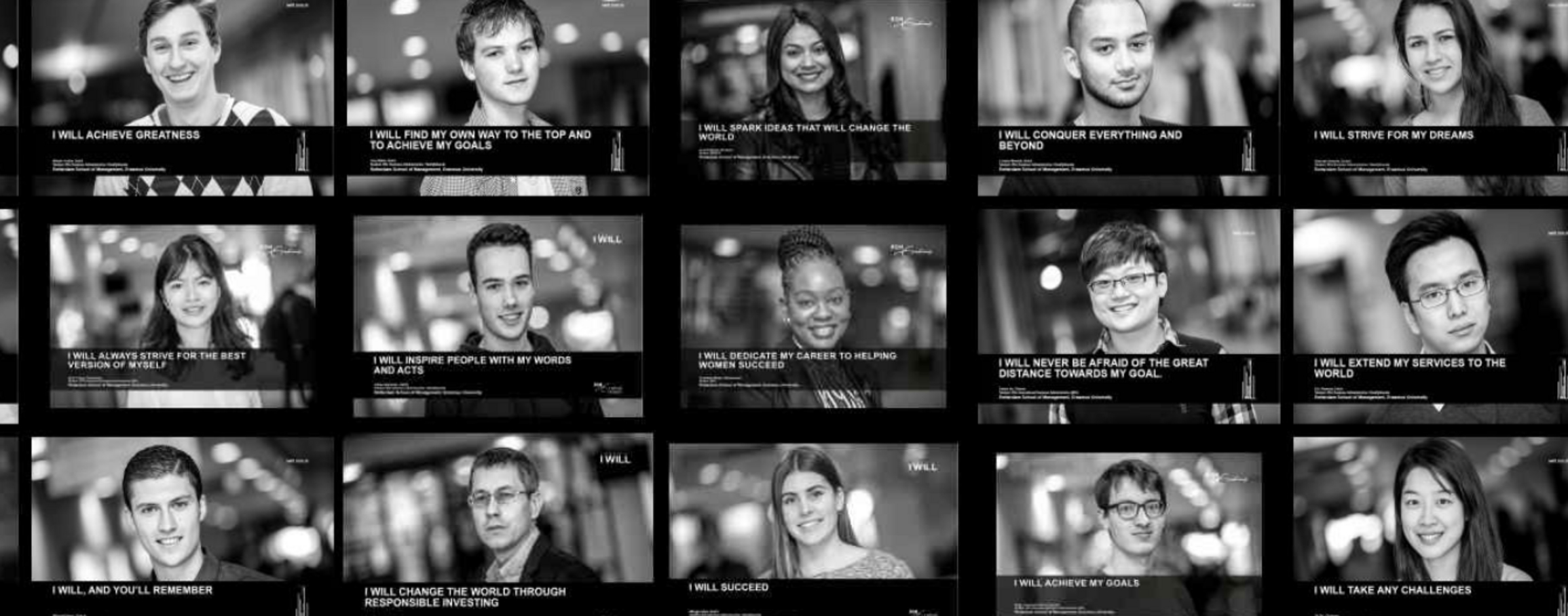 Mosaic image with various students and their I Will statements, which will lead you to the I Will page
