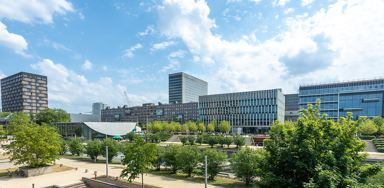 Campus Woudestein of the Erasmus University of Rotterdam during a sunny day.