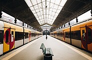 Two trains in a trainstation