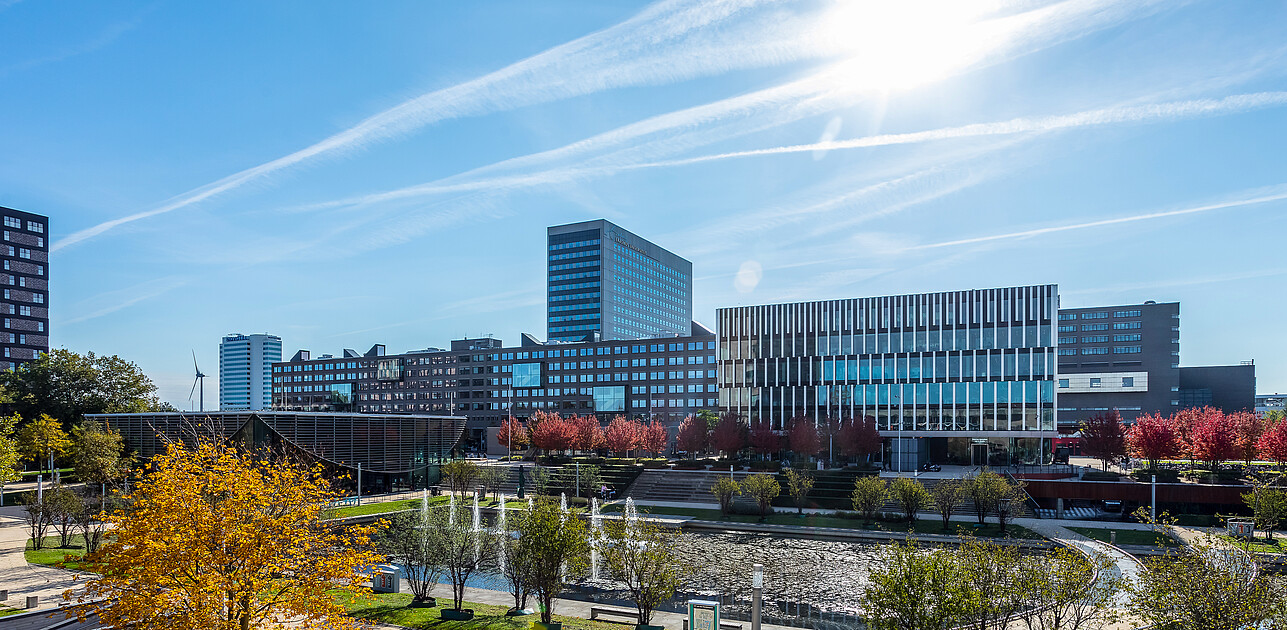 Campus Woudestein of the Erasmus University of Rotterdam in Autumn during a sunny day