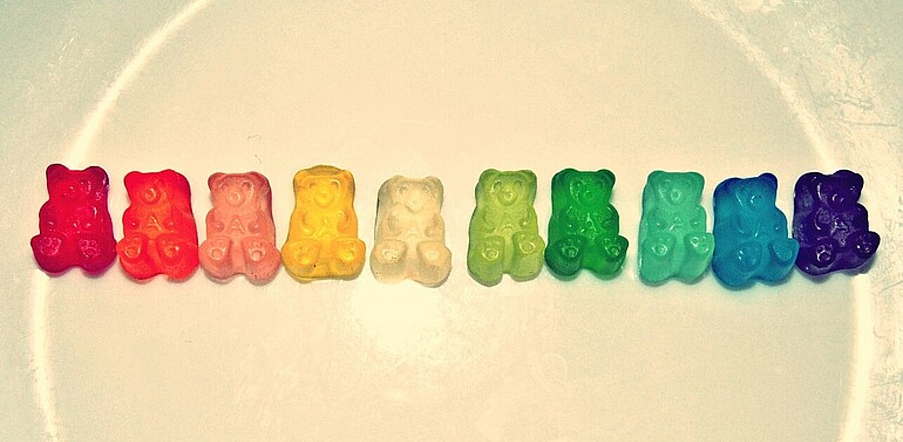 Rainbow coloured gummy bears