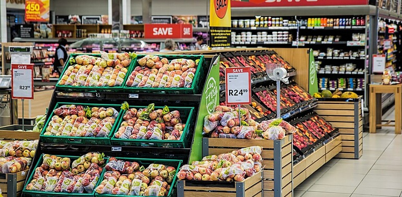 Fruit section in supermarket.