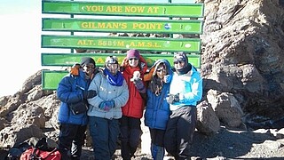 Jeanine with fellow climbers at the summit of Italy&#039;s Gran Paradiso