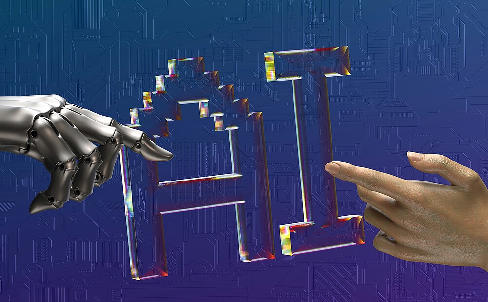 AI human and robot hand
