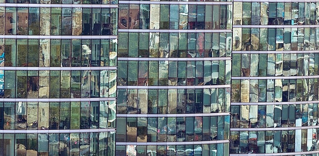Glass side of office building