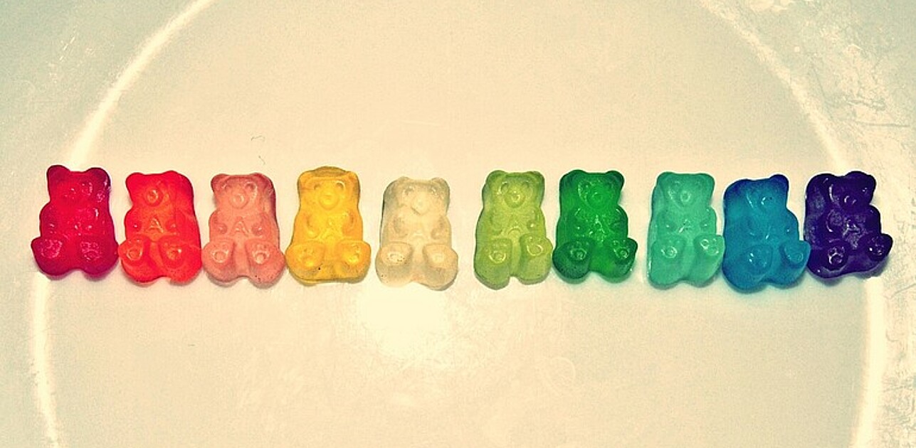 Rainbow coloured gummy bears
