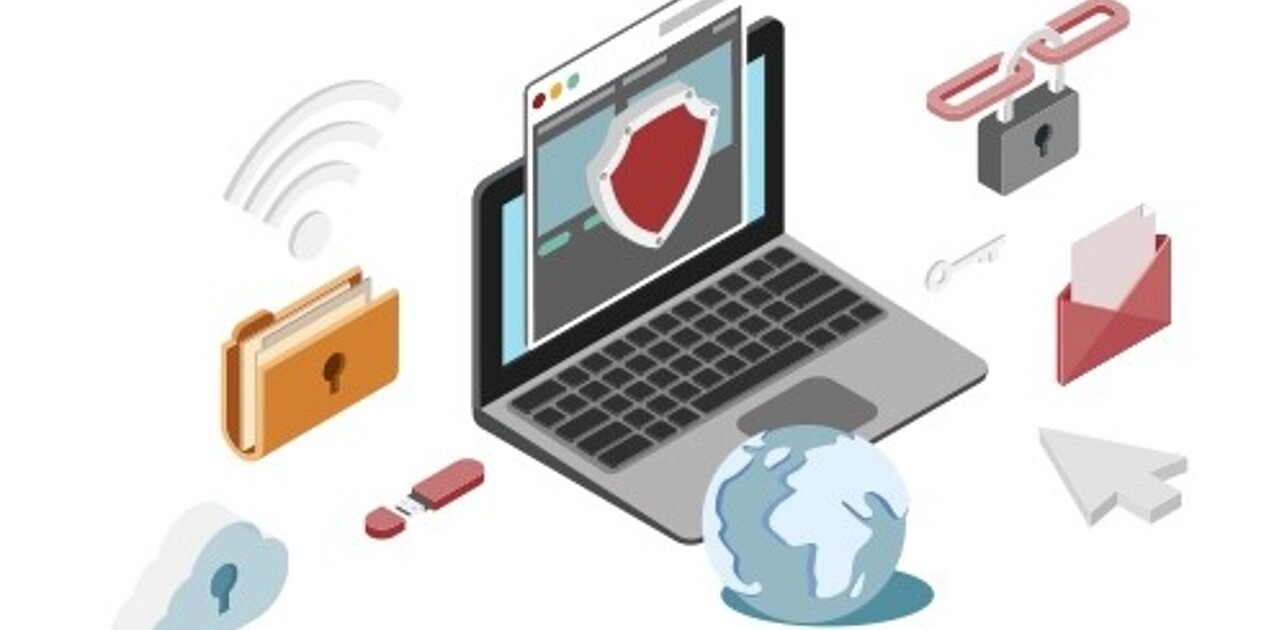 Different icons showing context regarding online security and computer health