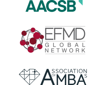 Association to Advance Collegiate Schools of Business (AACSB), European Foundation for Management Development (EFMD) Global Network, and Association of MBAs (AMBA) logos