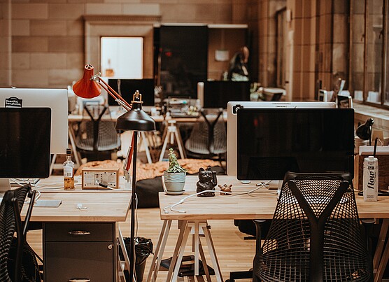 A photo shows an empty office