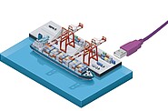 A containership docked with an usb cable