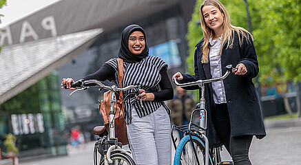 Students with bicycles