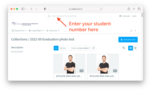 Enter your student number in the search box to find your portrait photos